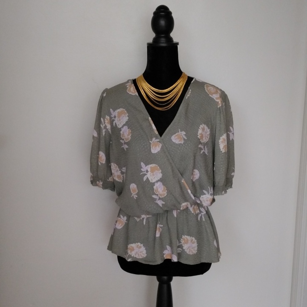 French Grey Leona Surplice Peplum Top